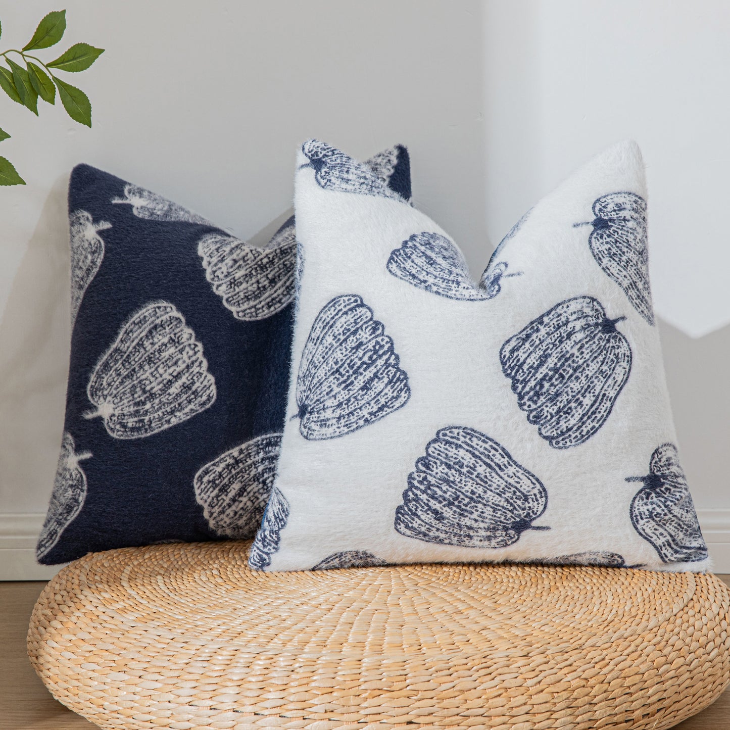 Set of 2 Pumpkin Fall Jacquared Plush Throw Pillow Covers Navy Blue Farmhouse Velvet Accent Pillows for Couch Thanksgiving Luxury Home Decorative Faux Fur Pillow Covers