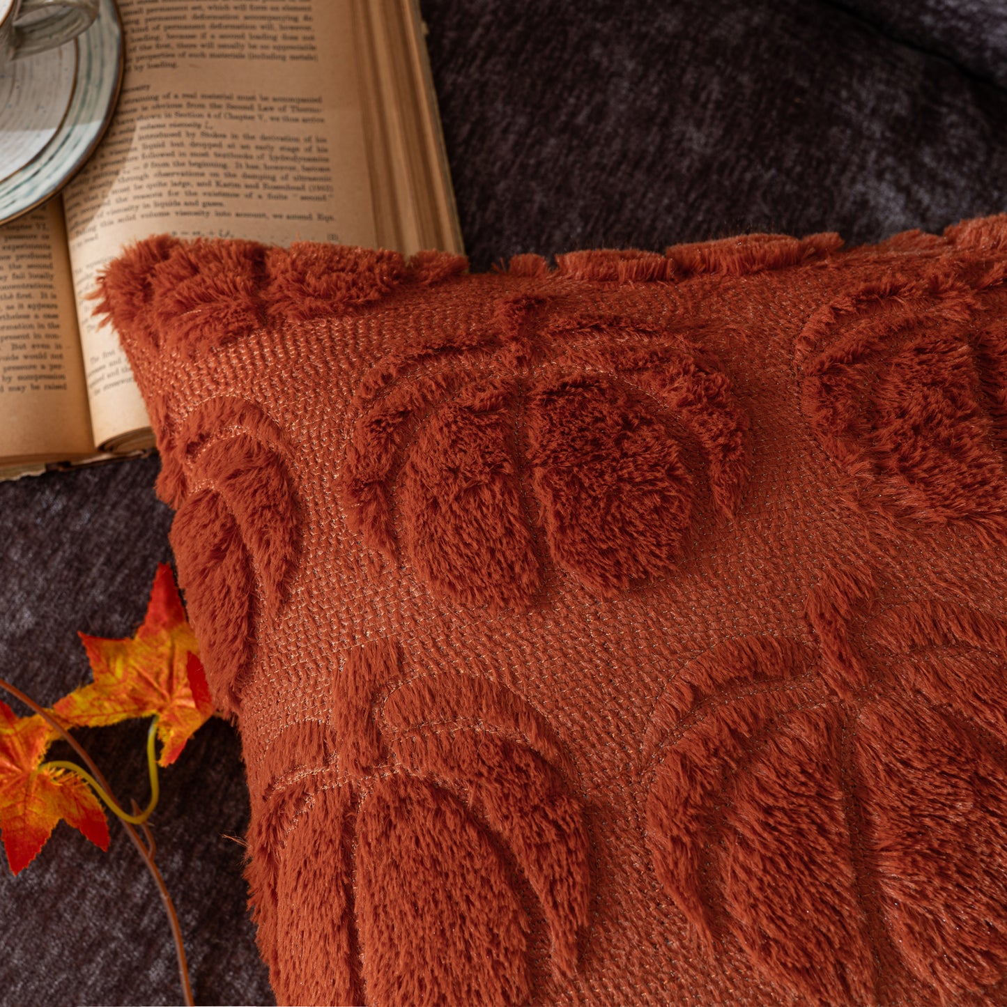 COSIBONO Pumpkin Fall Decorative Throw Pillow Covers Caramel Soft Faux Fur Pillow Covers for Autumn Harvest, Fluffy Plush Accent Pillow Cases for Farmhouse Couch Cushion Covers