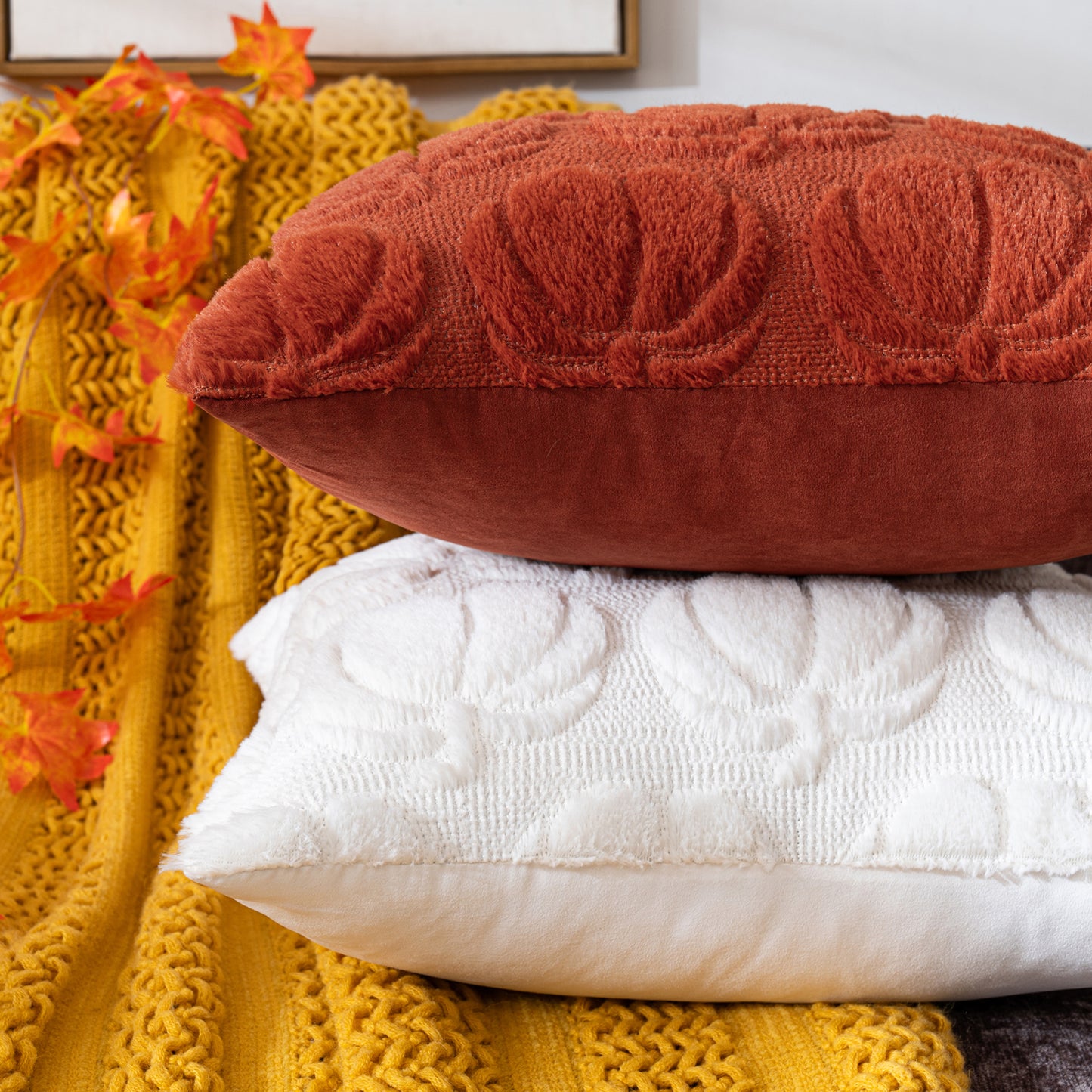 COSIBONO Pumpkin Fall Decorative Throw Pillow Covers Caramel Soft Faux Fur Pillow Covers for Autumn Harvest, Fluffy Plush Accent Pillow Cases for Farmhouse Couch Cushion Covers