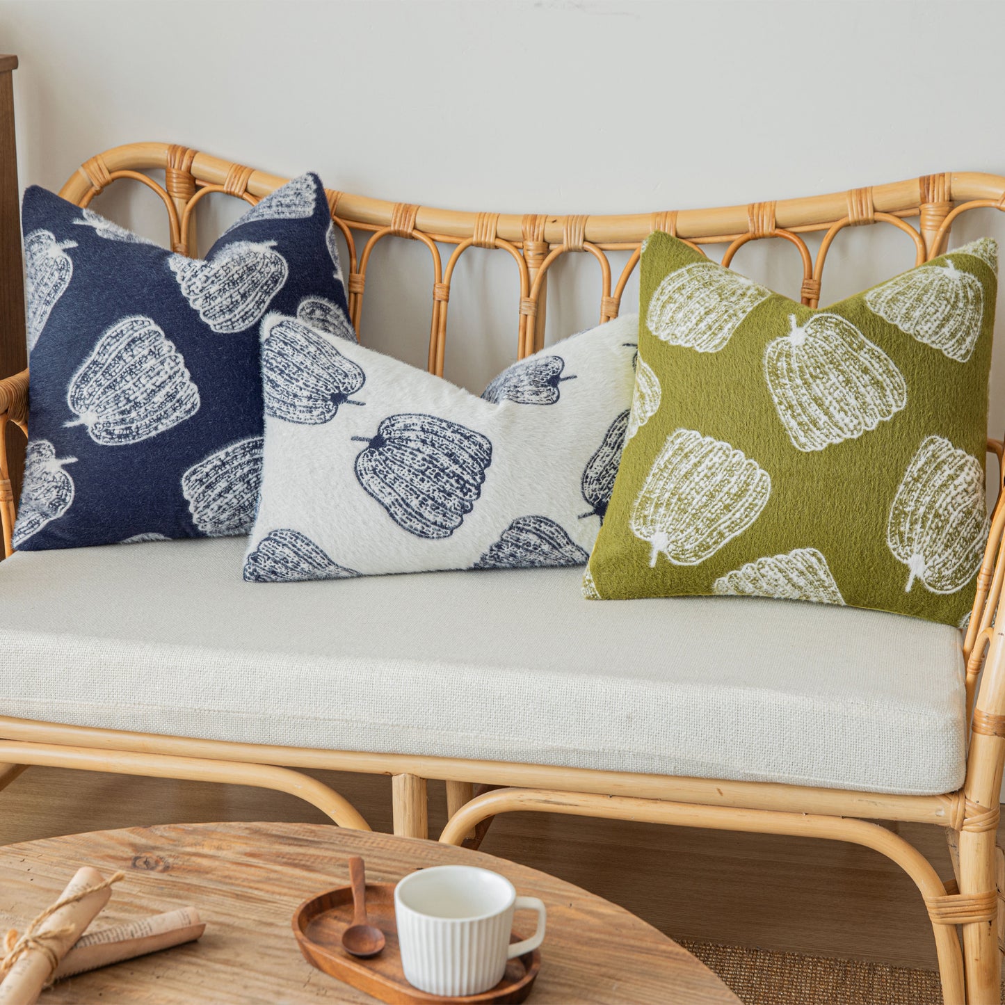 Set of 2 Pumpkin Fall Jacquared Plush Throw Pillow Covers Navy Blue Farmhouse Velvet Accent Pillows for Couch Thanksgiving Luxury Home Decorative Faux Fur Pillow Covers