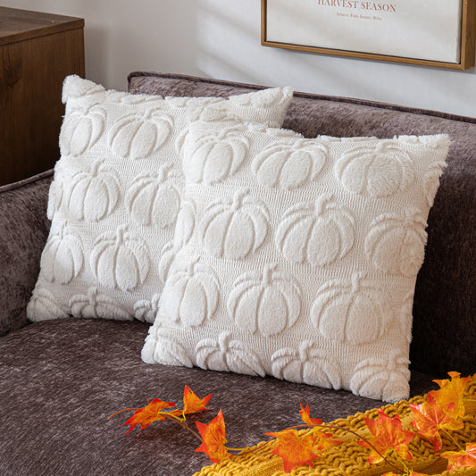 COSIBONO Pumpkin Fall Decorative Throw Pillow Covers Cream White Soft Faux Fur Pillow Covers for Autumn Harvest, Fluffy Plush Accent Pillow Cases for Farmhouse Couch Cushion Covers