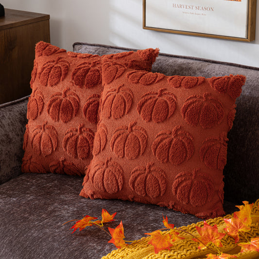 COSIBONO Pumpkin Fall Decorative Throw Pillow Covers Caramel Soft Faux Fur Pillow Covers for Autumn Harvest, Fluffy Plush Accent Pillow Cases for Farmhouse Couch Cushion Covers