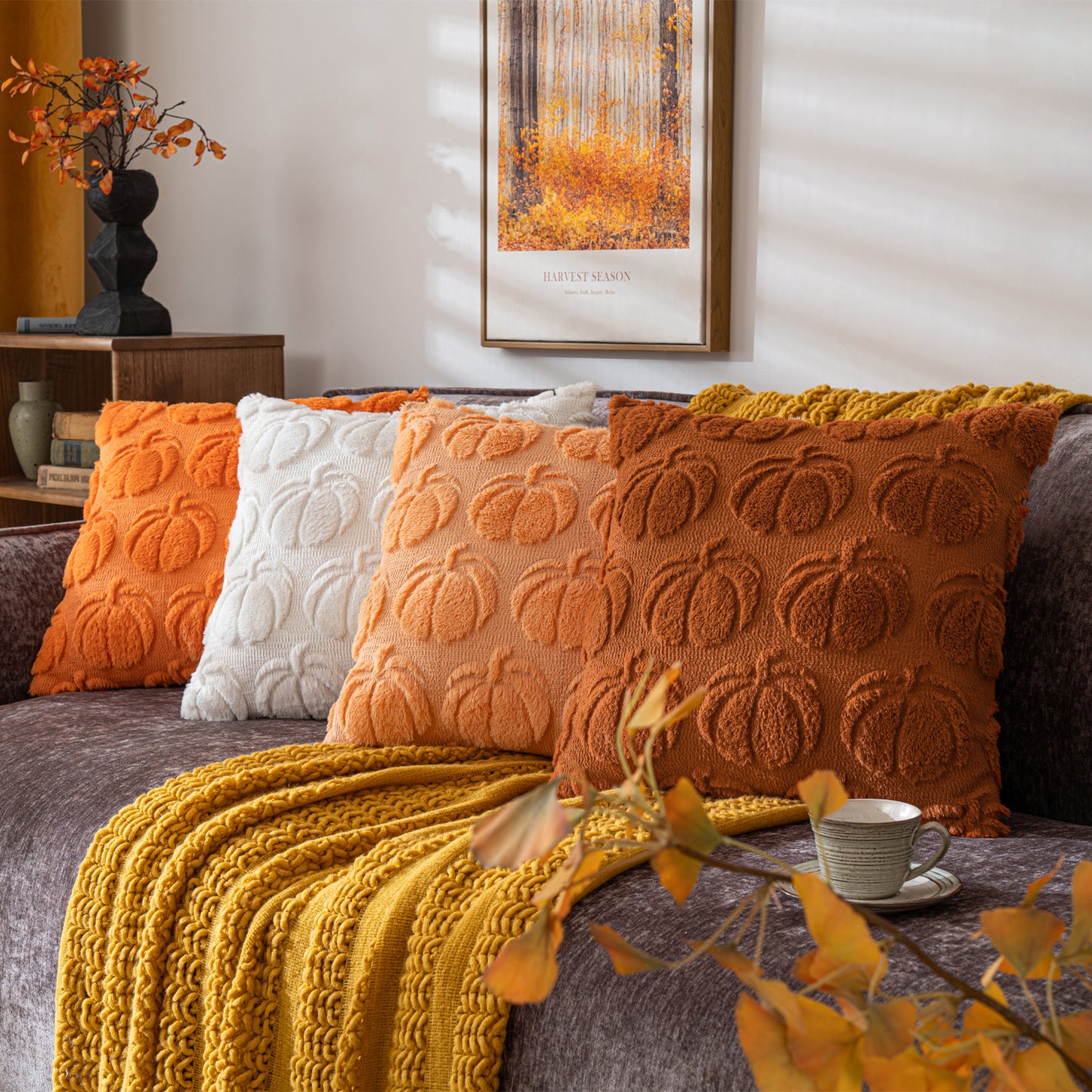 COSIBONO Pumpkin Fall Decorative Throw Pillow Covers Orange Soft Faux Fur Pillow Covers for Autumn Harvest, Fluffy Plush Accent Pillow Cases for Farmhouse Couch Cushion Covers